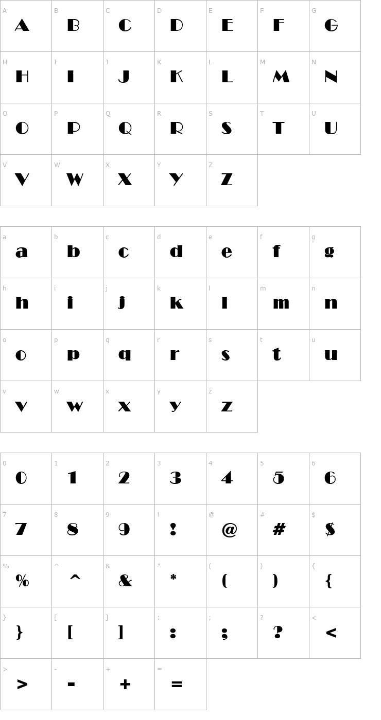 Character Map NewYorkDeco Heavy Font