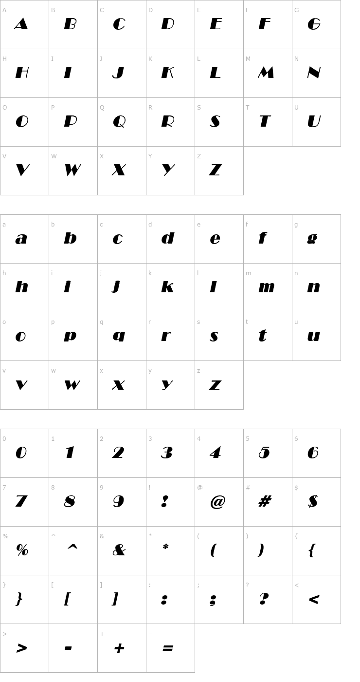 Character Map NewYorkDeco HeavyOblique Font