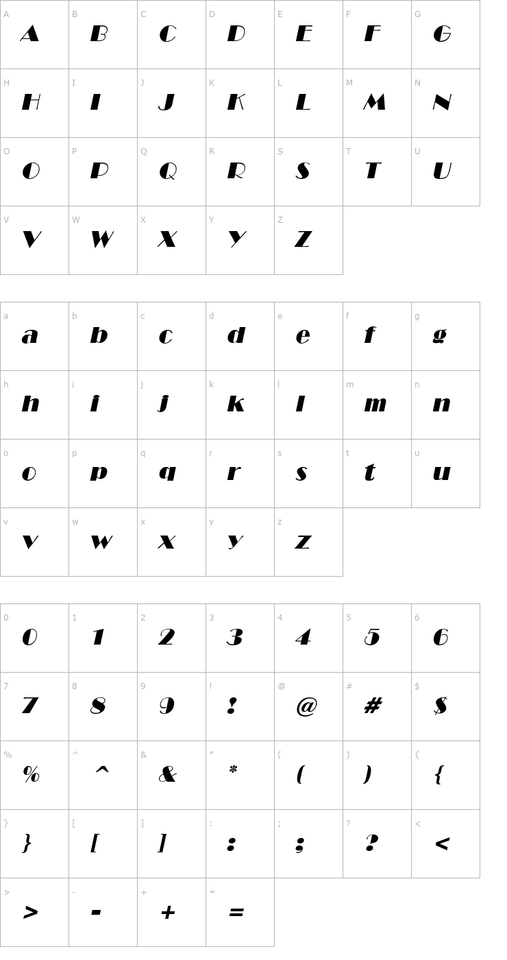 Character Map NewYorkDeco Oblique Font