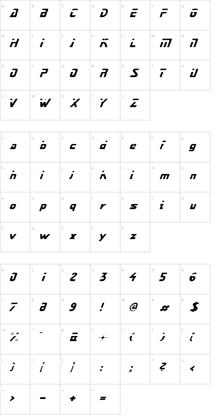 Character Map Next Star Kursiv Font