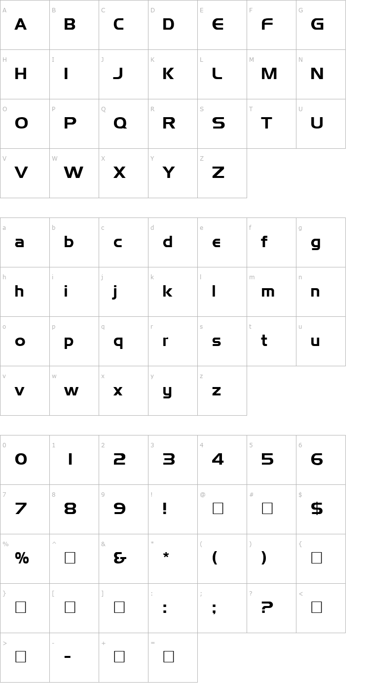 Character Map Niamey Regular Font