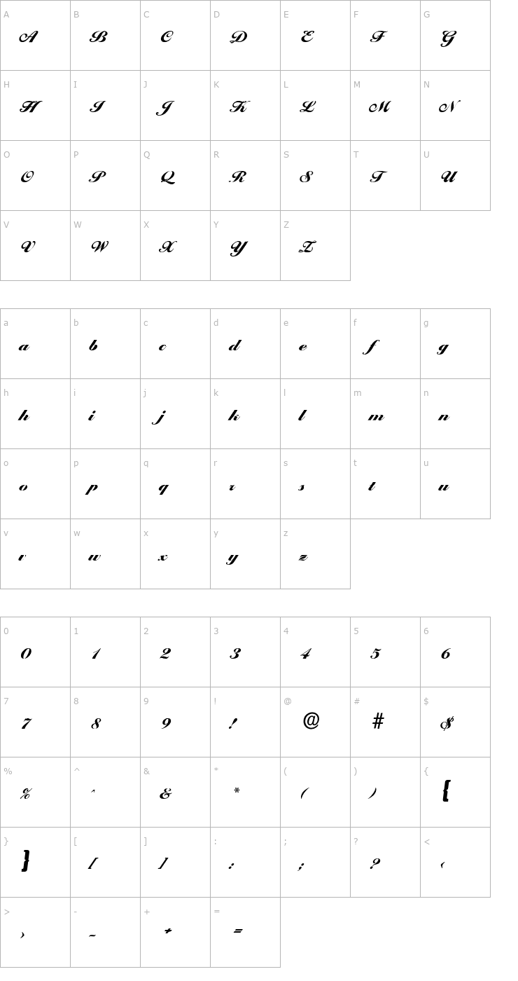 Character Map NicholasBecker-Black Font