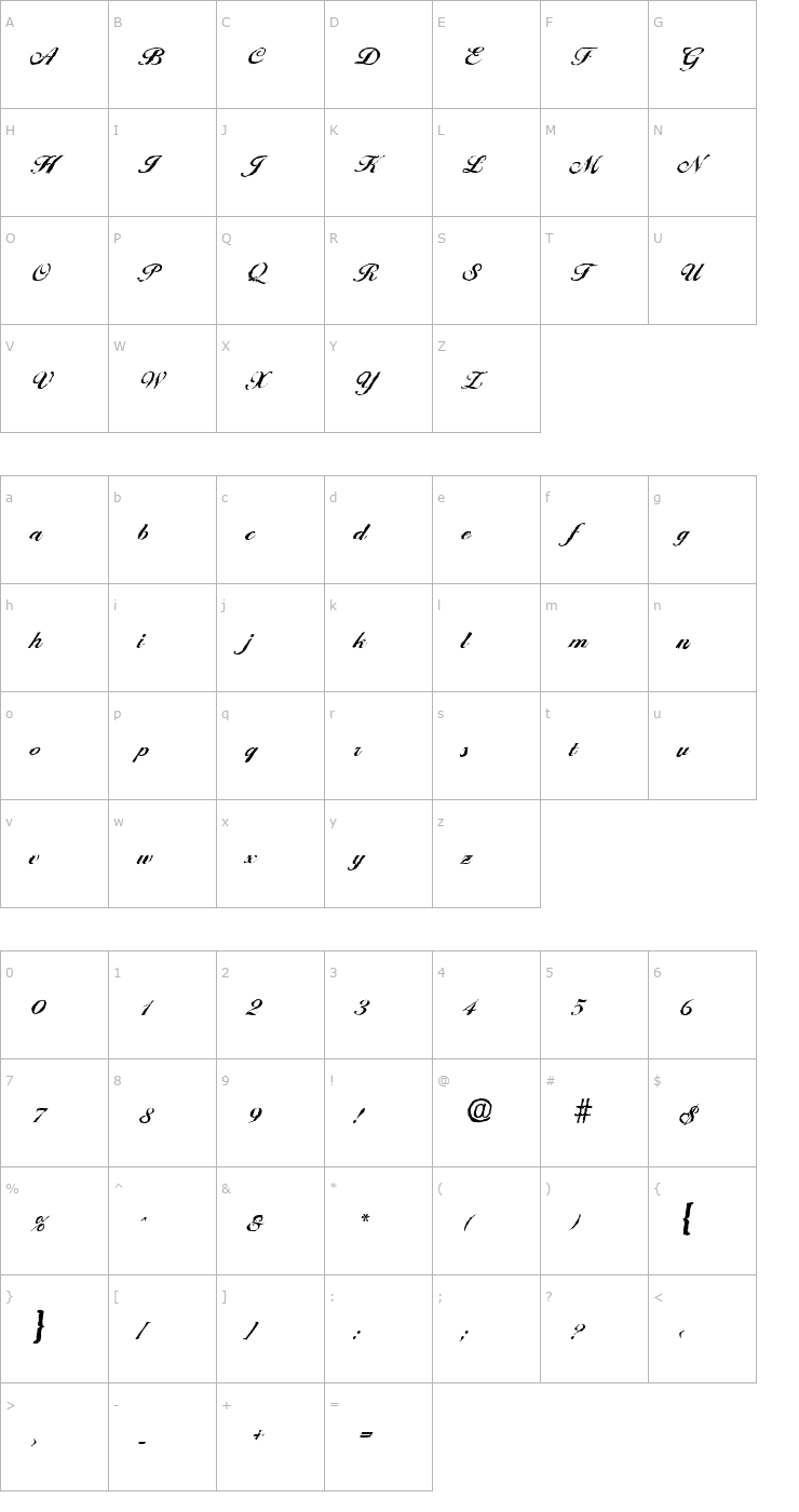 Character Map NicholasBeckerAntique-Bold Font