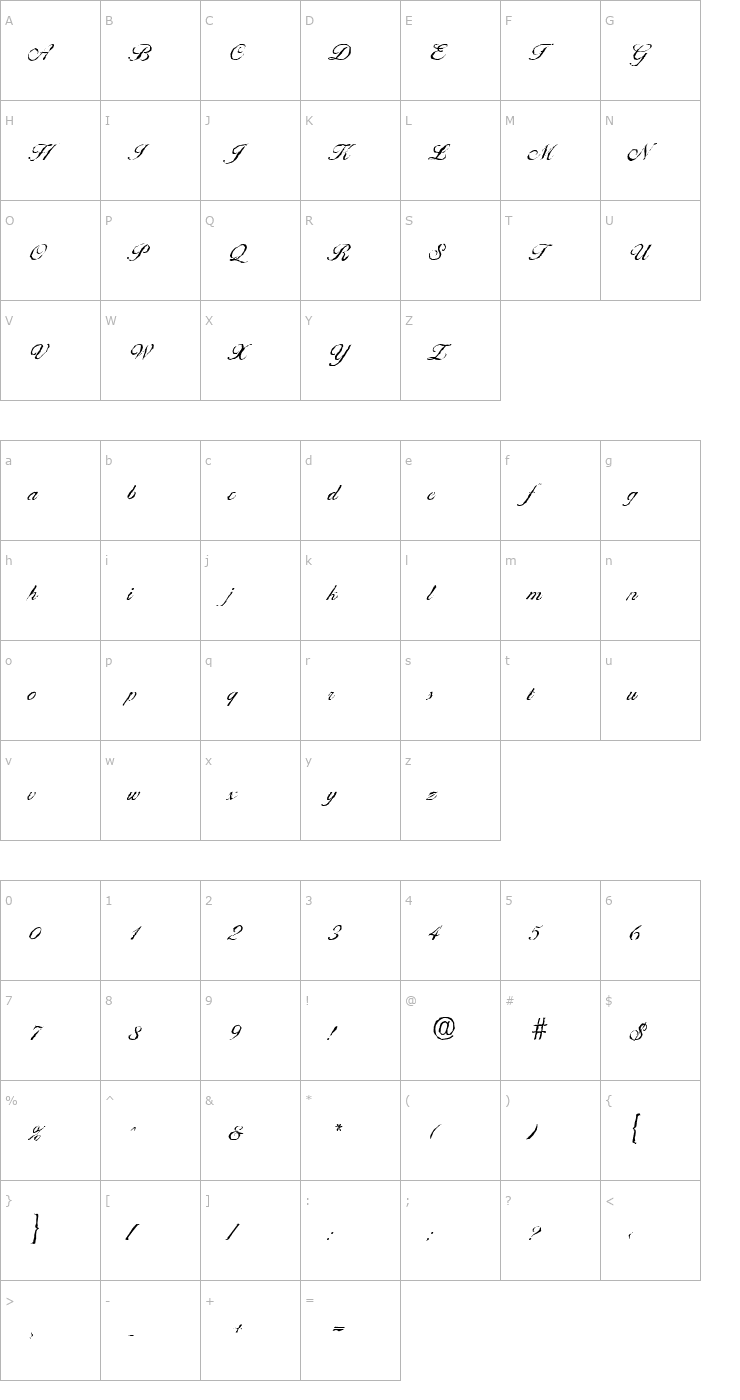 Character Map NicholasBeckerAntique-Light-Regular Font