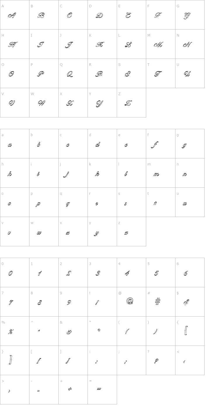 Character Map NicholasBeckerOutline-Medium-Regular Font