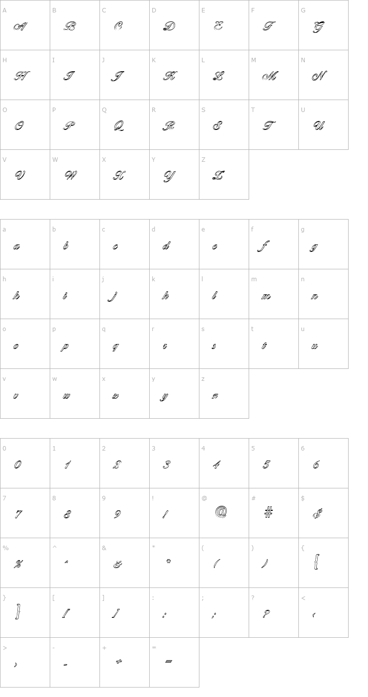 Character Map NicholasBeckerOutline-Regular Font