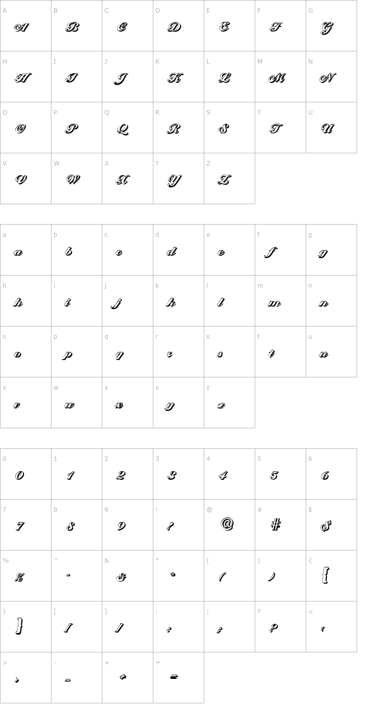Character Map NicholasBeckerShadow-Black-Regular Font