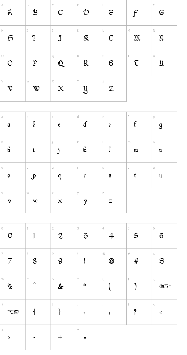 Character Map Nicholini Broadpen Font