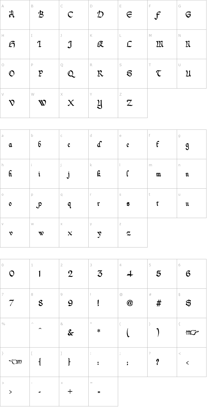 Character Map NicholiniBroadpen-Regular Font