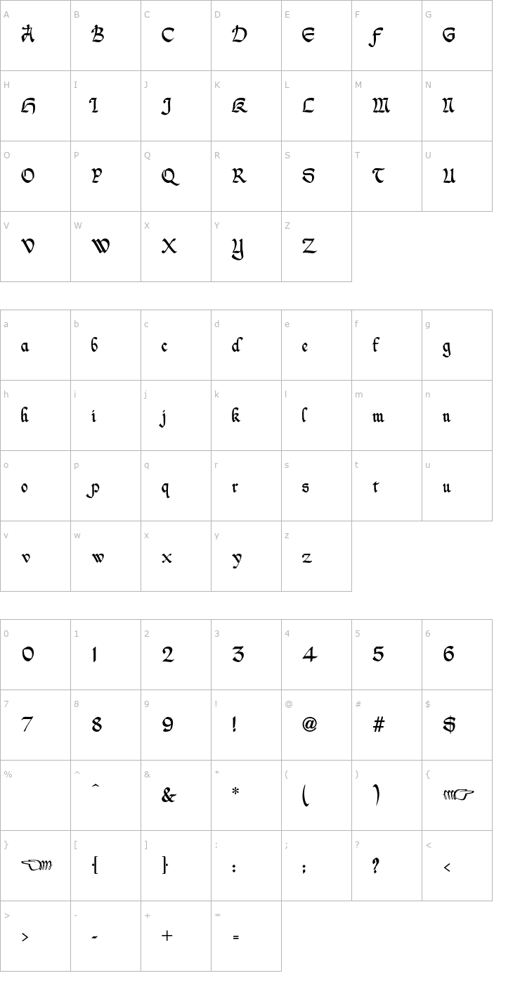 Character Map NicholiniBroadpen-Regular OTF Font