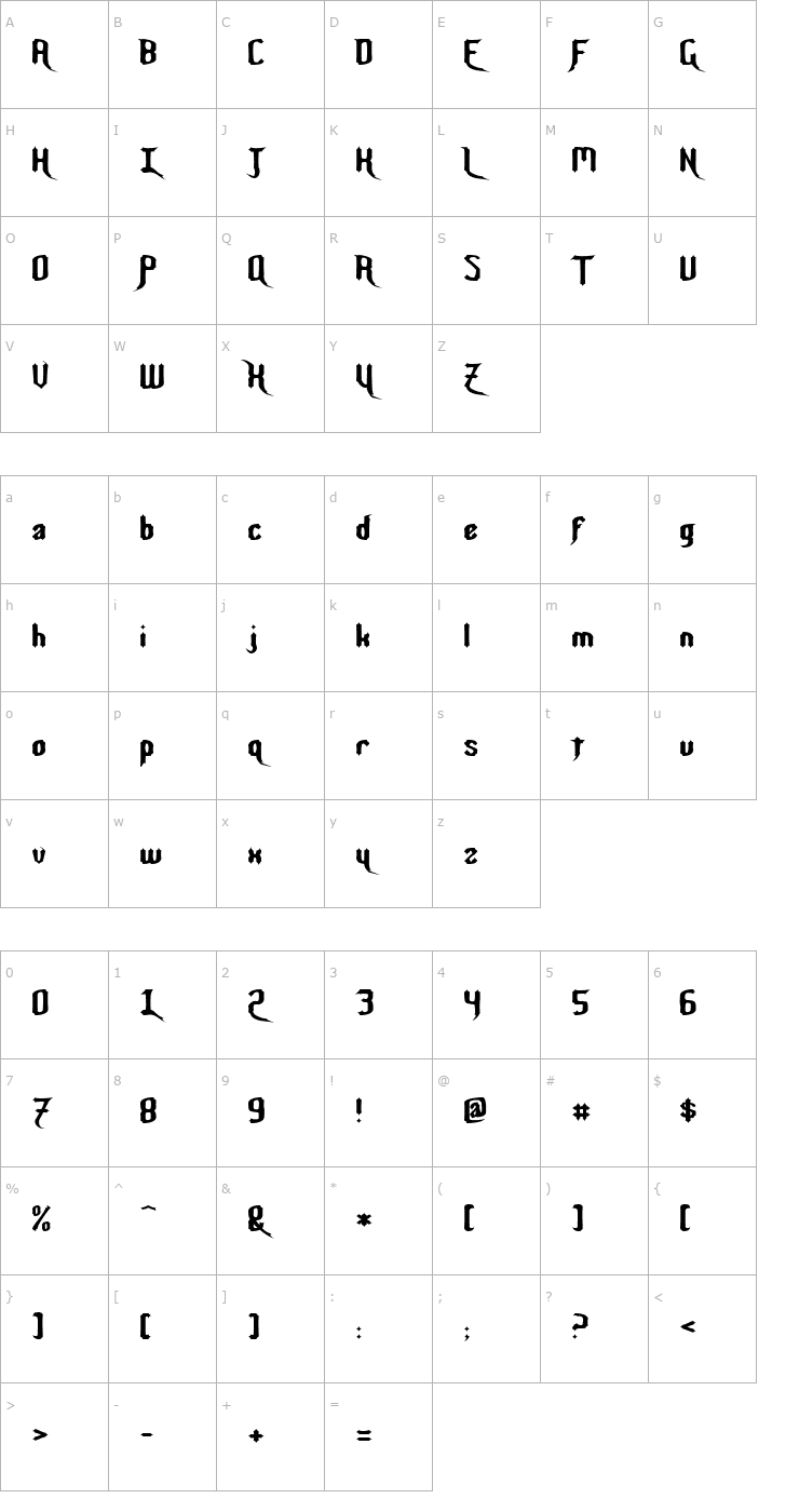 Character Map Night Warrior Font