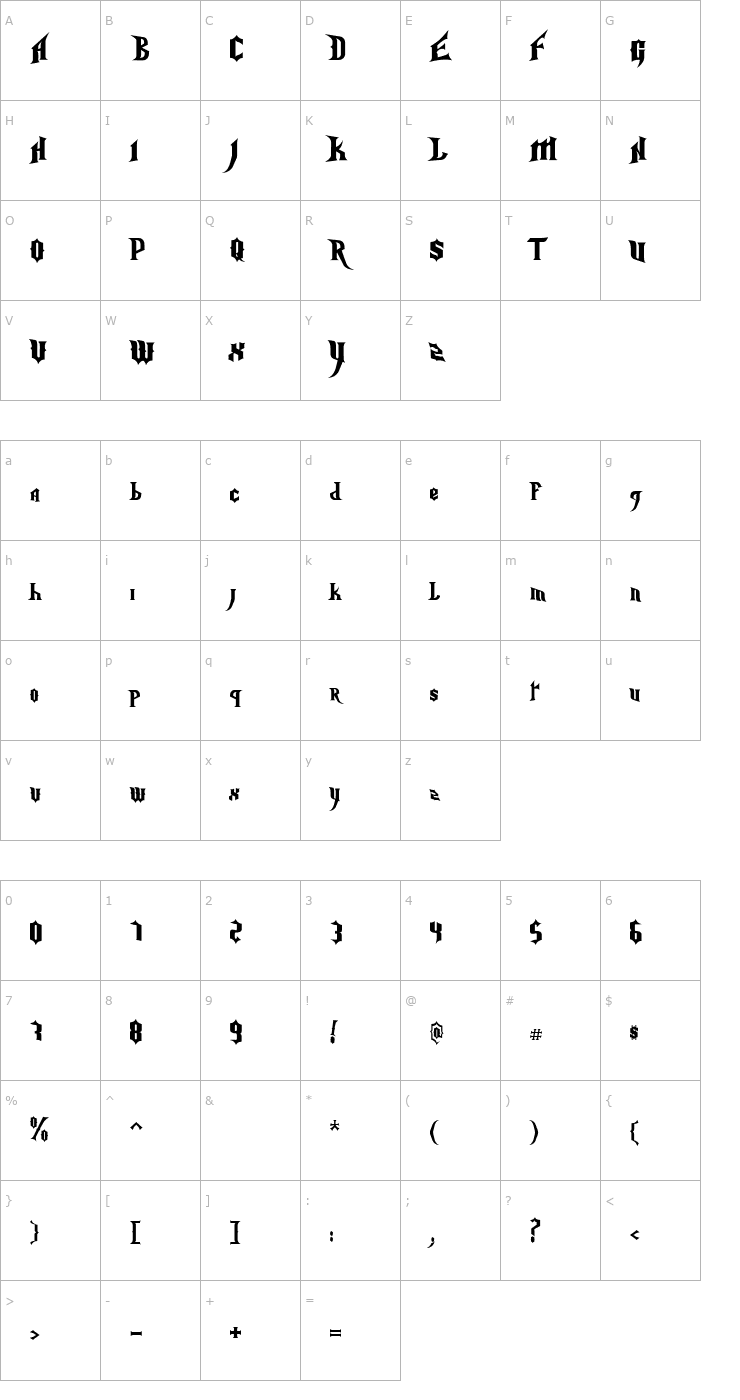 Character Map Nightmare Hero Font