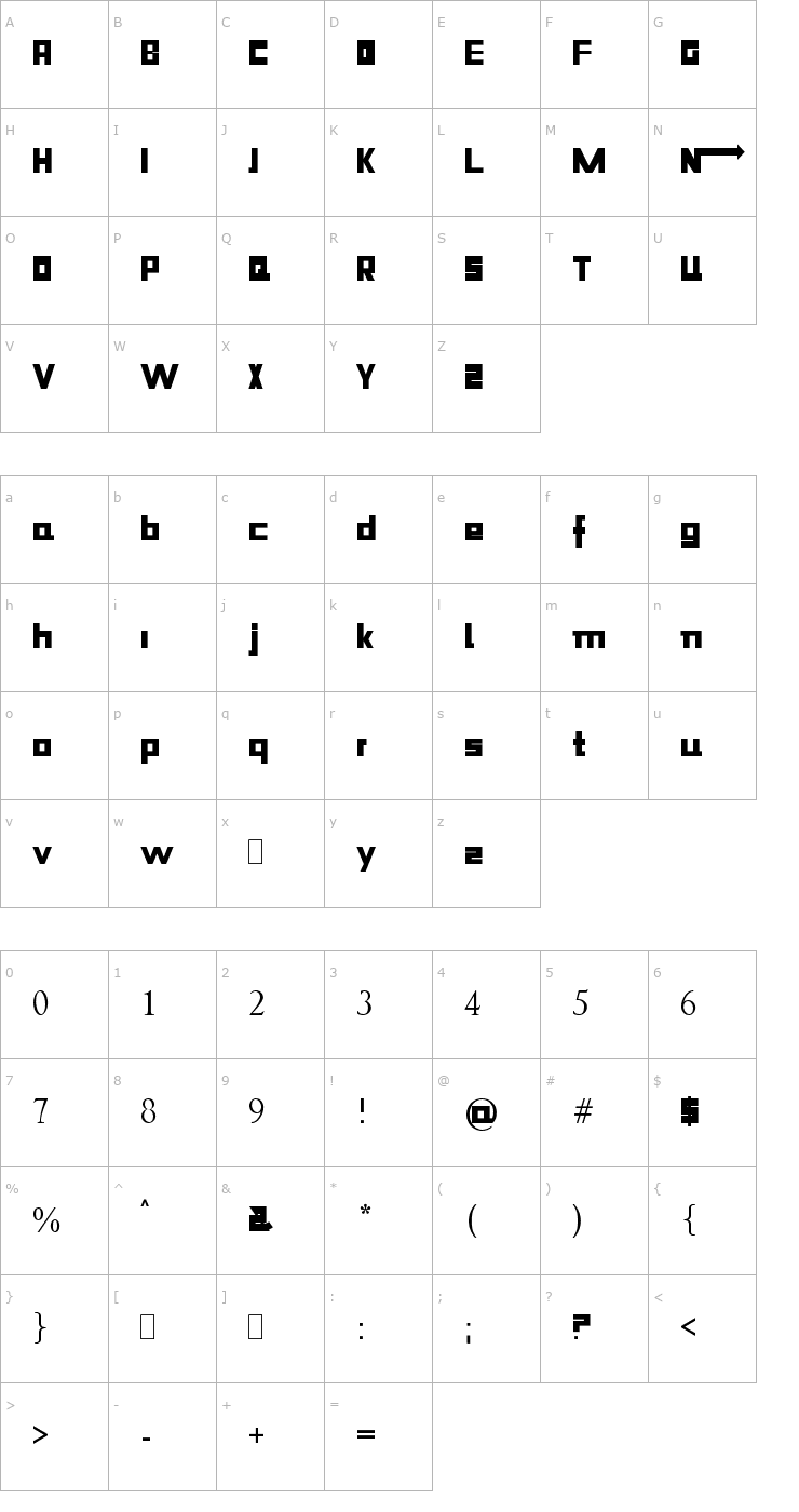 Character Map Niiiii-trous Font