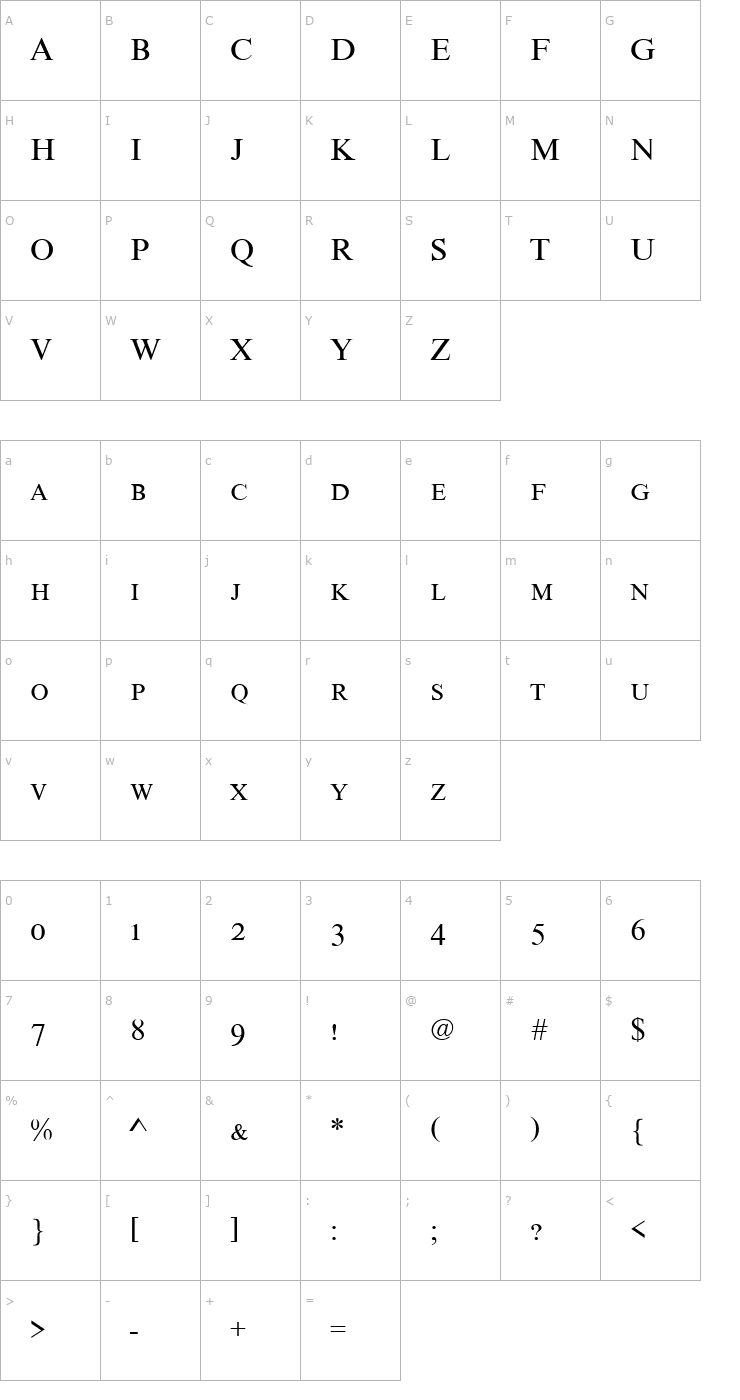 Character Map Nimbus_Roman_Becker_No9SCT Font