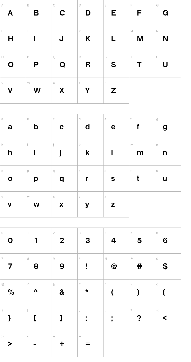 Character Map Nimbus_Sans_Becker_D_Bold Font