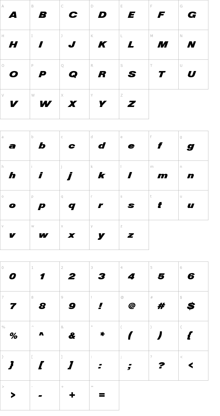 Character Map Nimbus_Sans_Becker_DiaD Font