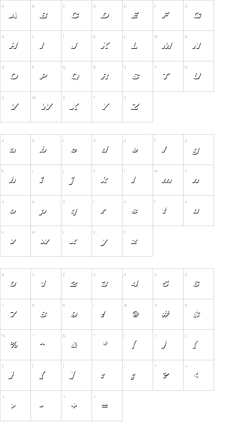Character Map Nimbus_Sans_Becker_DiaOnlShaD Font