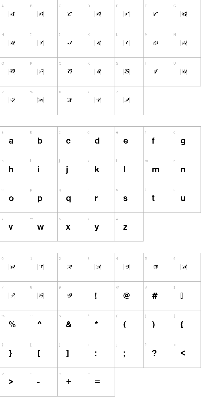 Character Map Nimbus_Sans_Becker_IniDBol Font