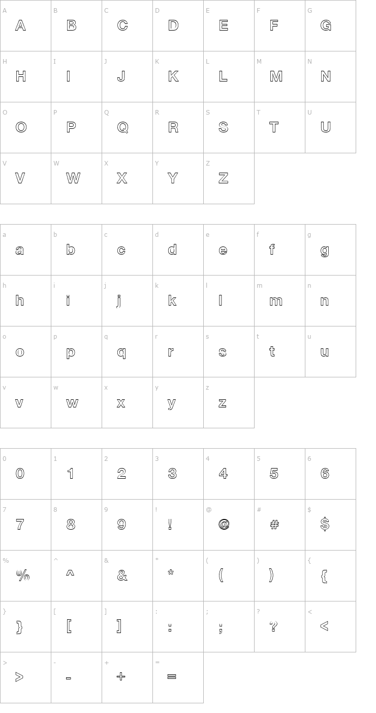 Character Map Nimbus_Sans_Becker_OutDBol Font