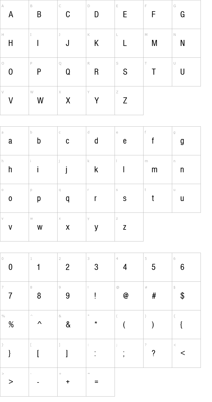 Character Map Nimbus_Sans_Becker_PCon Font