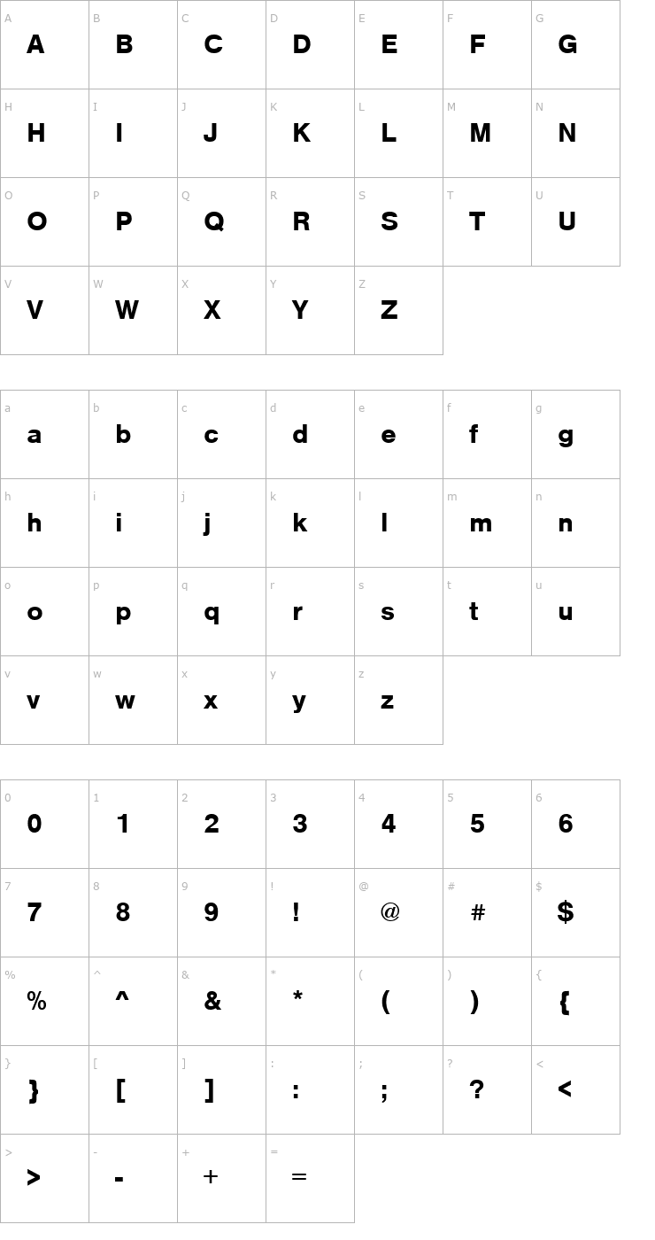 Character Map Nimbus_Sans_Becker_T_Bold Font