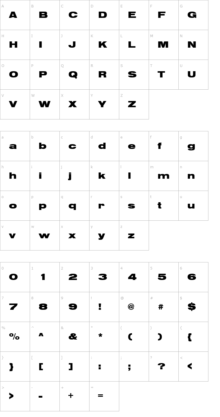 Character Map Nimbus_Sans_Becker_TBlaExt Font