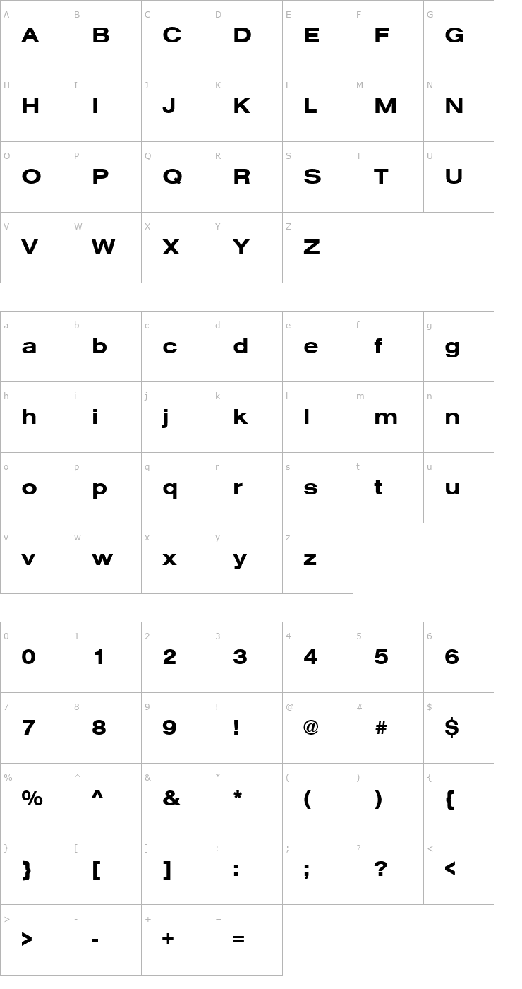 Character Map Nimbus_Sans_Becker_TExt_Bold Font