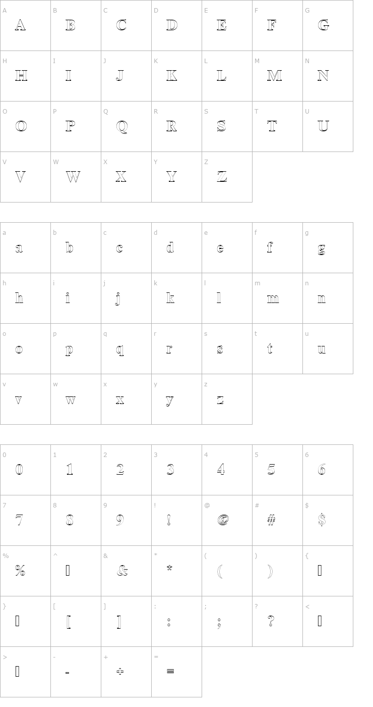 Character Map NimbusRomDBolOu1 Font