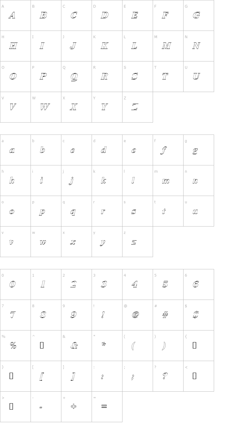 Character Map NimbusRomDExtBolItaOu1 Font