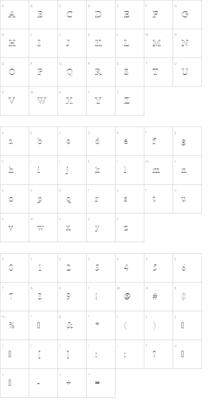 Character Map NimbusRomDRegOu1 Font