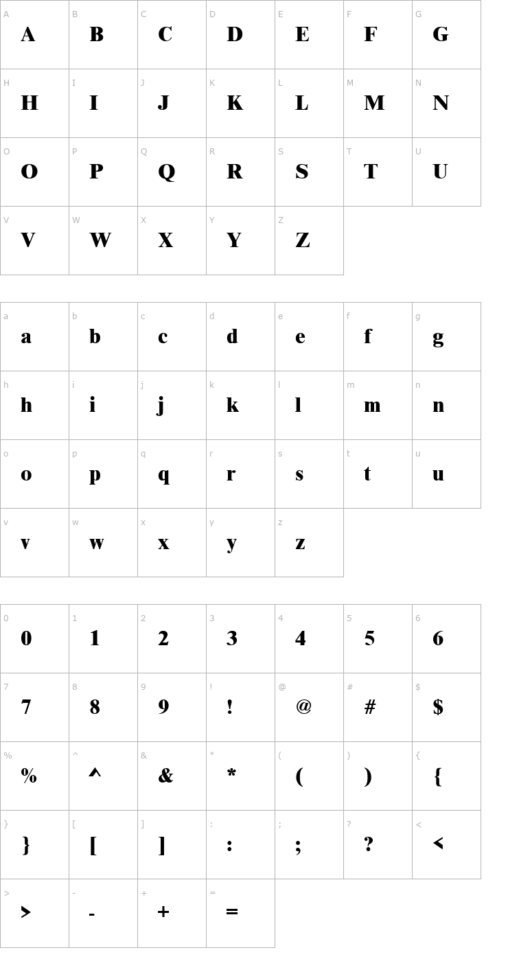 Character Map NimbusRomNo9TExtBol Font