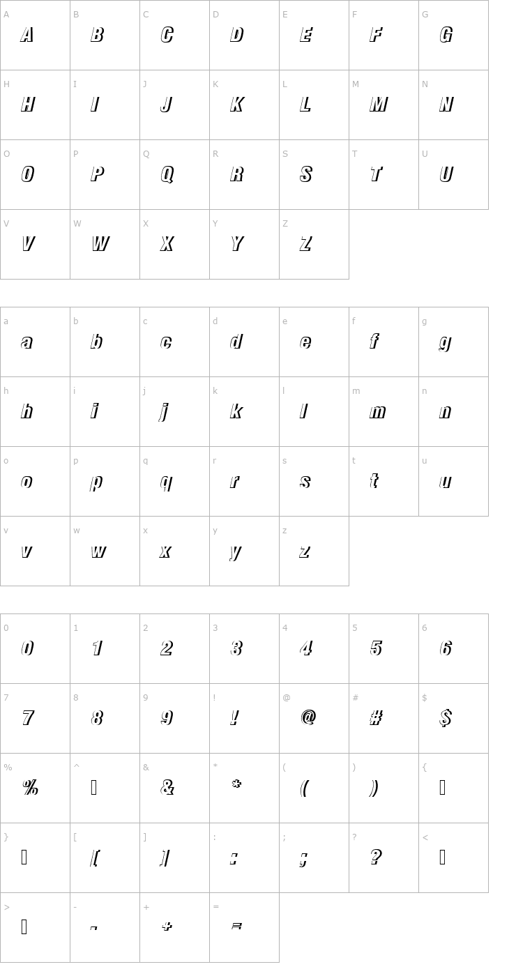 Character Map NimbusSanDBlaConItaRe1 Font