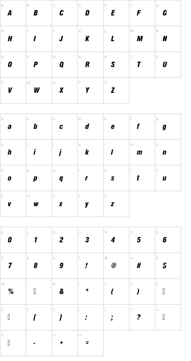 Character Map NimbusSanDBlaConItaRo1 Font