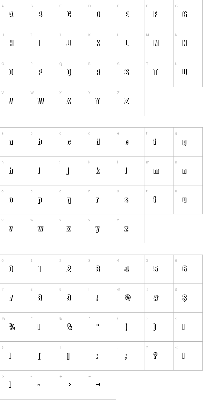 Character Map NimbusSanDBlaConRe1 Font