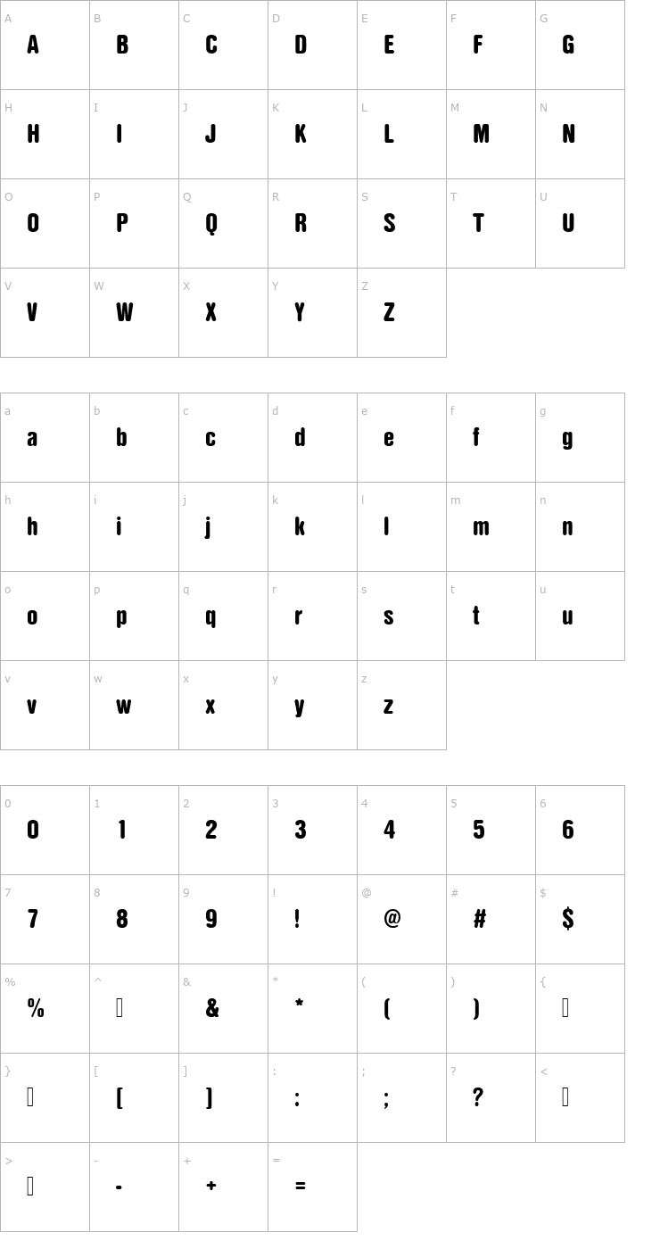 Character Map NimbusSanDBlaConRo1 Font