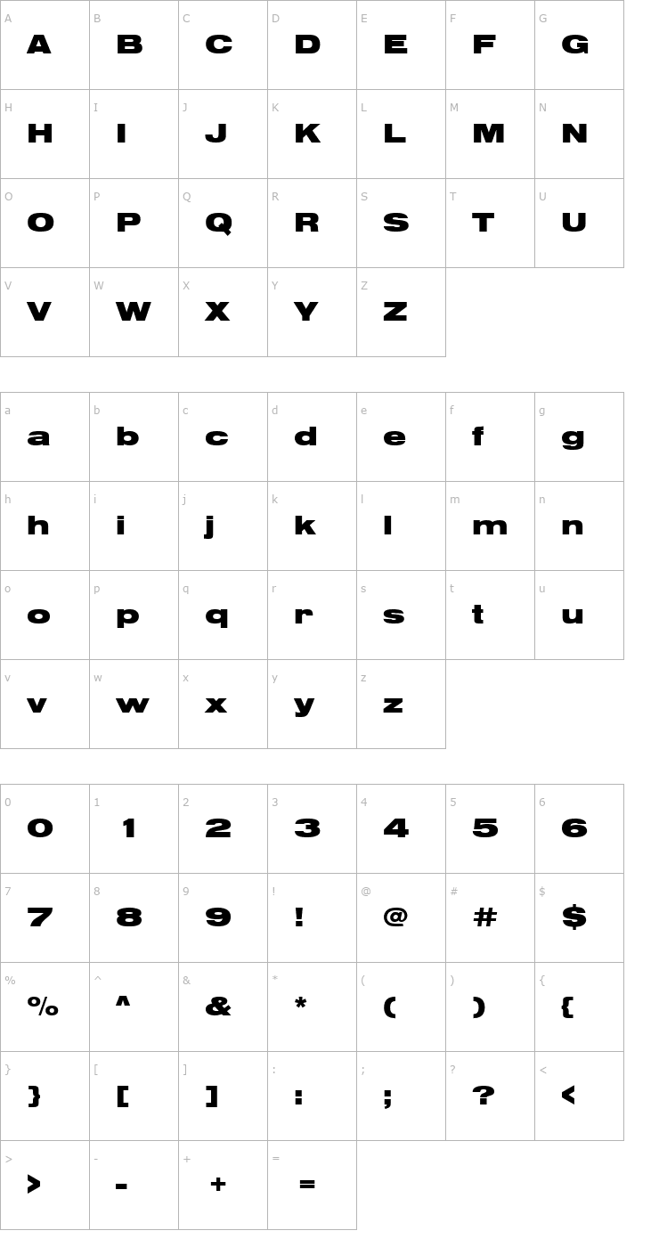 Character Map NimbusSanDBlaExt Font