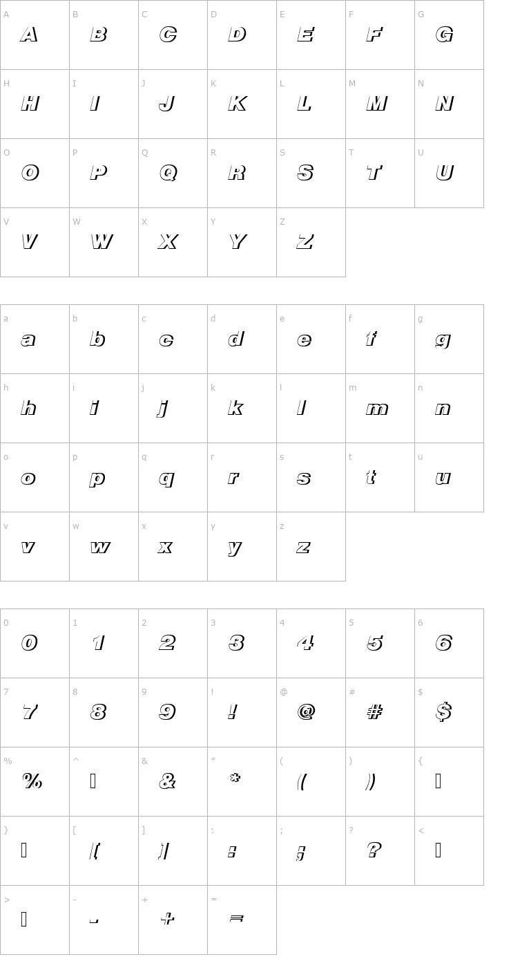Character Map NimbusSanDBlaItaRe1 Font