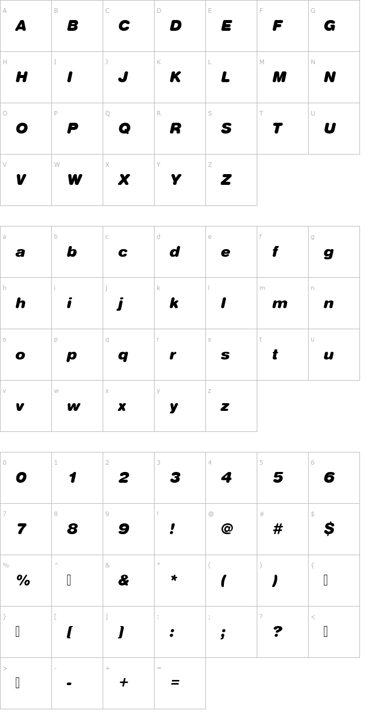 Character Map NimbusSanDBlaItaRo1 Font