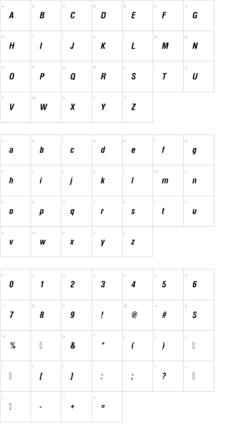 Character Map NimbusSanDBolConItaRo1 Font