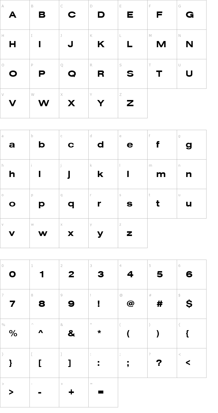 Character Map NimbusSanDEEExt Bold Font