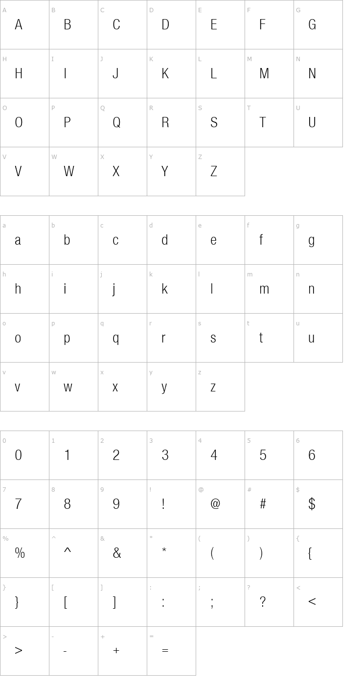 Character Map NimbusSanDEELigCon Font