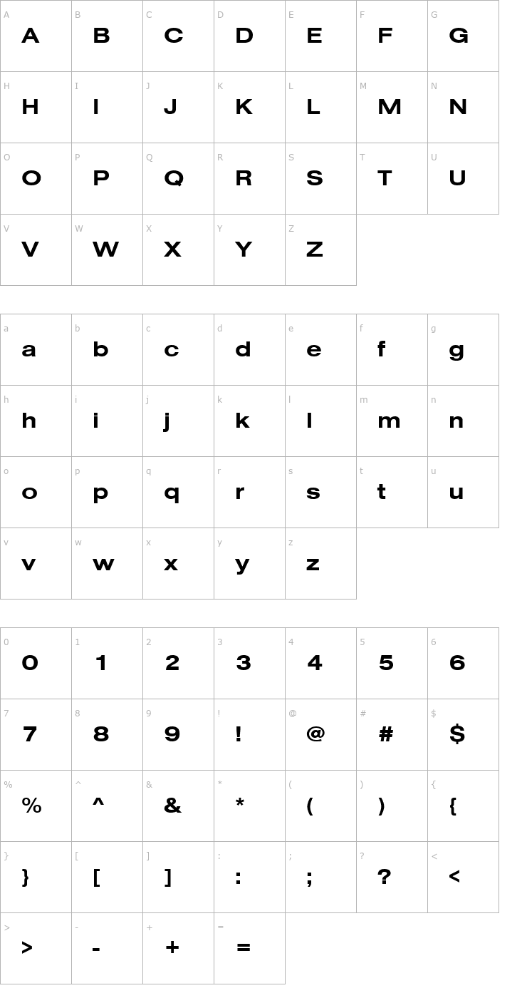 Character Map NimbusSanDExt Bold Font