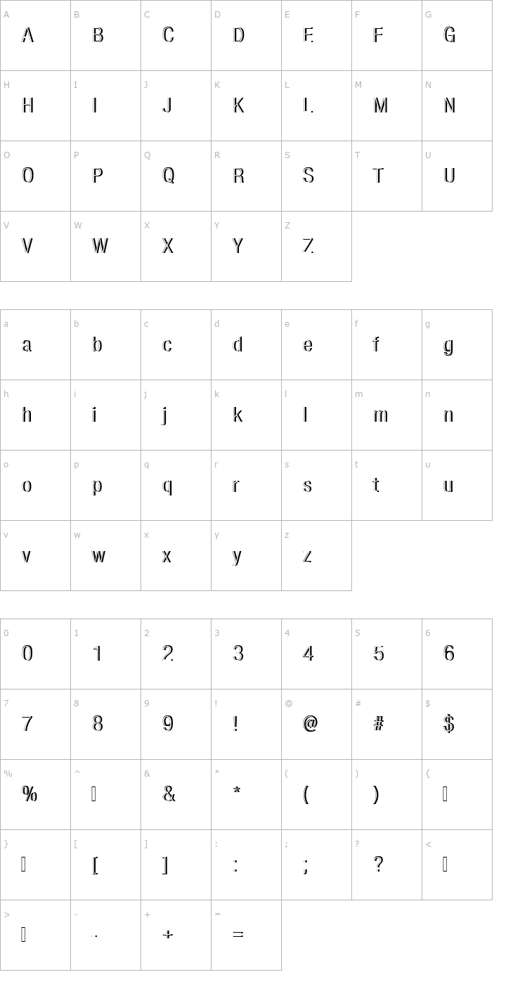 Character Map NimbusSanDLigConRe1 Font