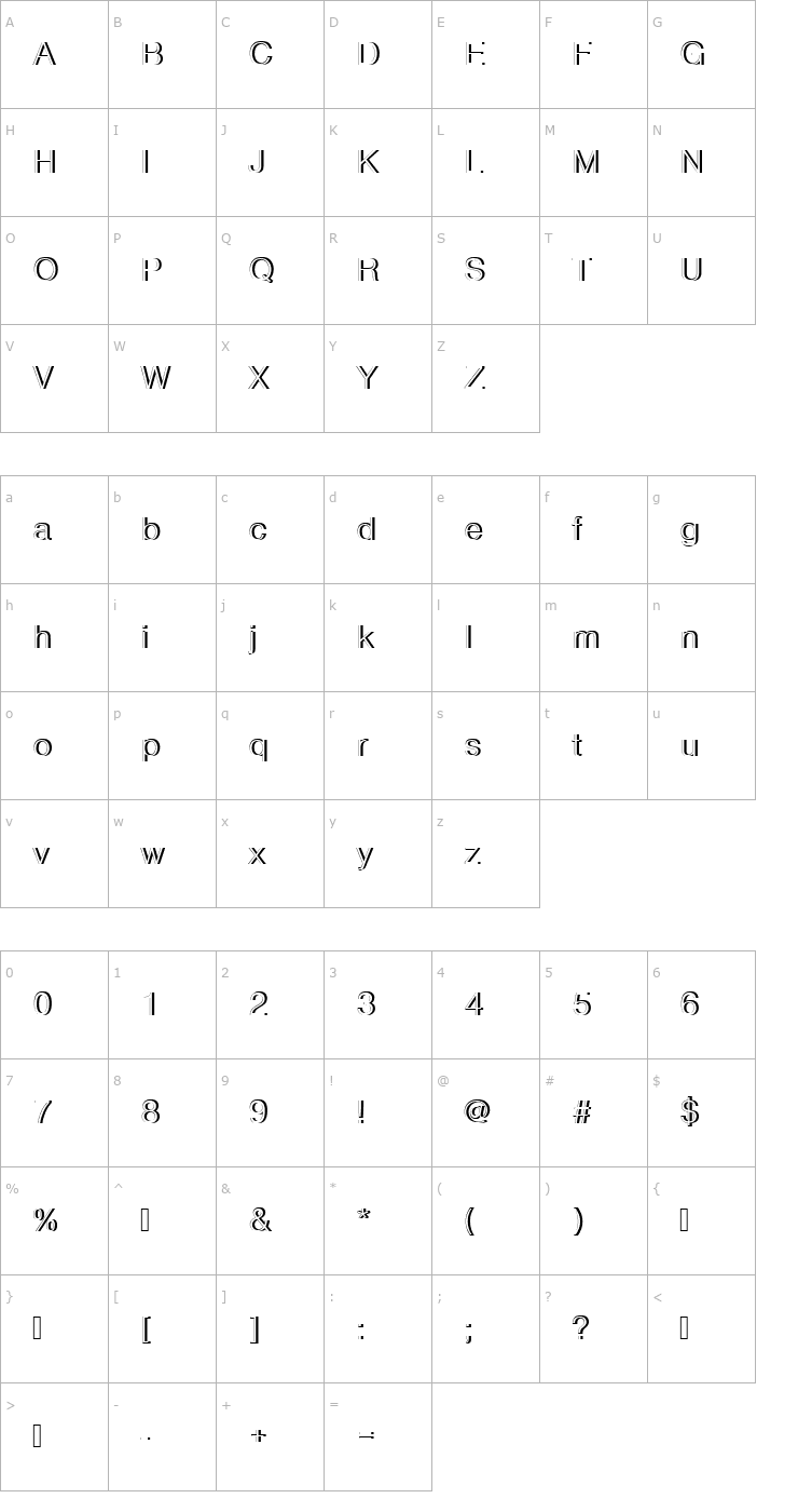 Character Map NimbusSanDLigRe1 Font