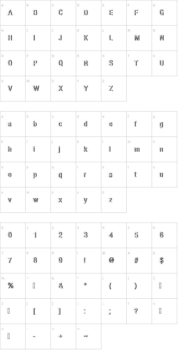 Character Map NimbusSanDRegConRe1 Font