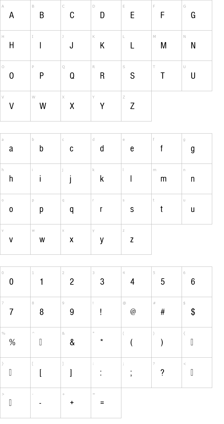 Character Map NimbusSanDRegConRo1 Font