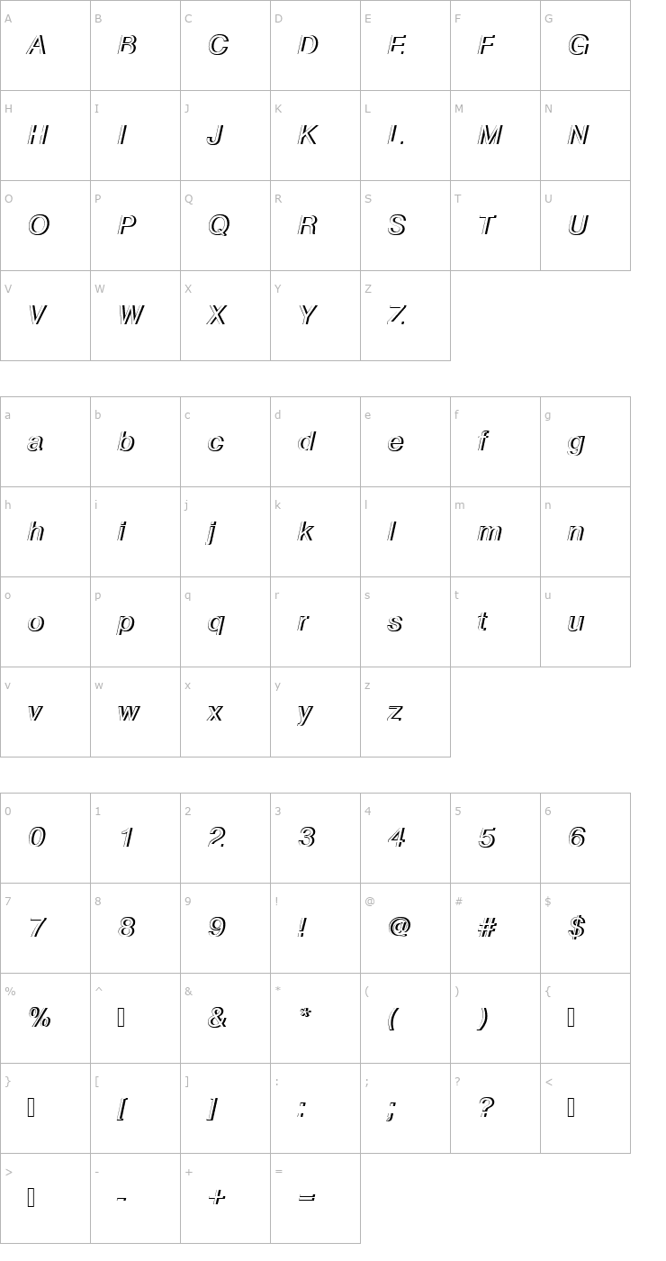 Character Map NimbusSanDRegItaRe1 Font