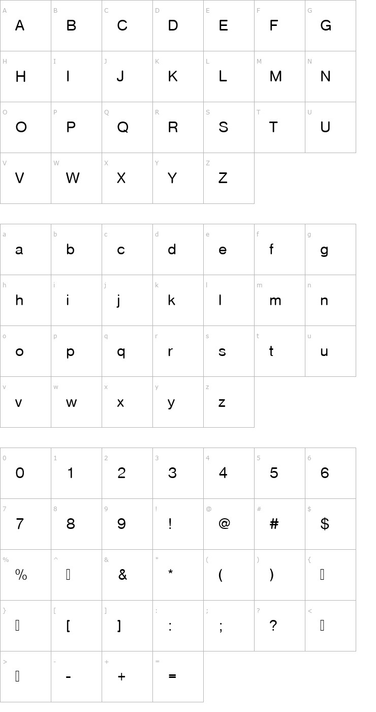Character Map NimbusSanDRegRo1 Font