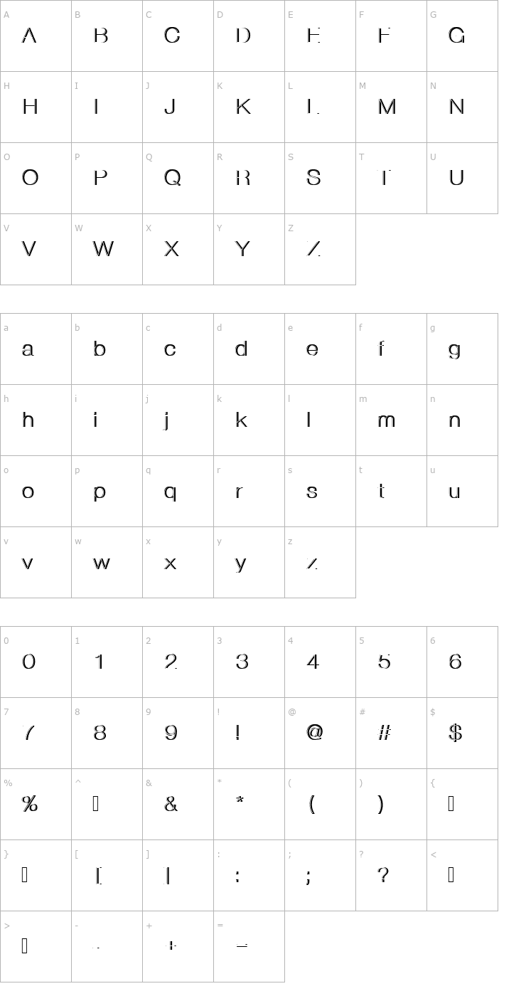 Character Map NimbusSanDUltLigRe1 Font