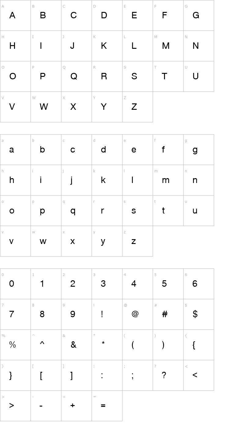 Character Map NimbusSanNo5TEE Font